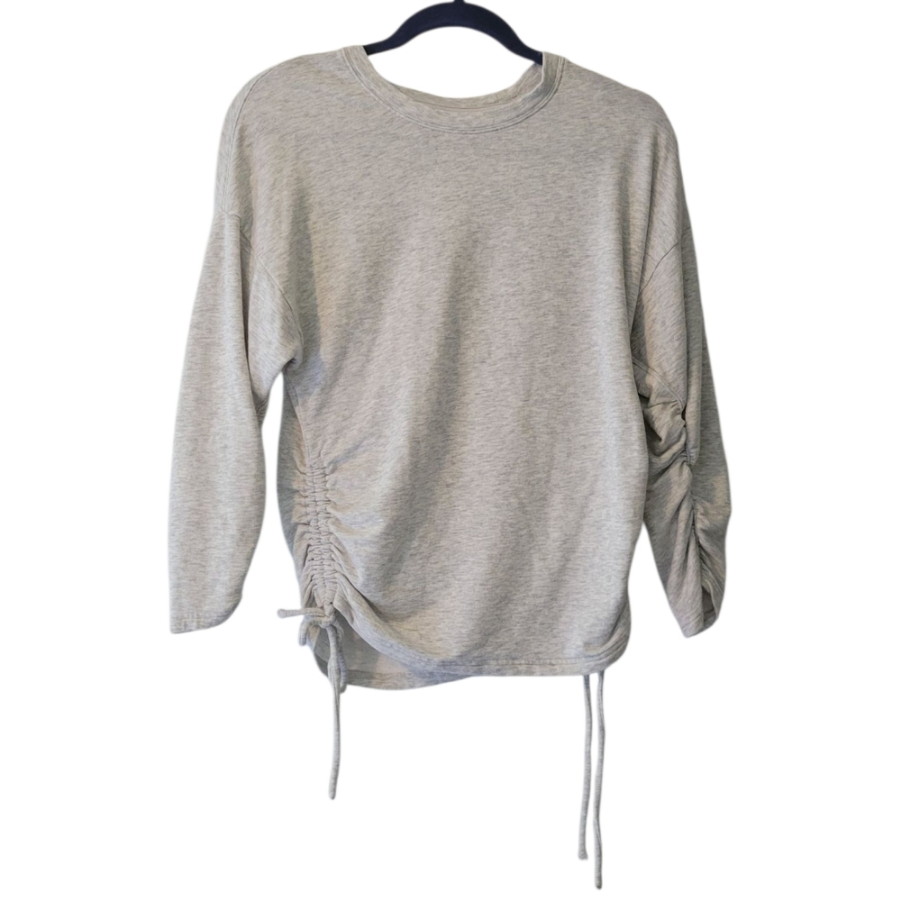 Athleta Gray Ruched 3/4 Sleeve Pull Over Crew Neck Sweatshirt XS